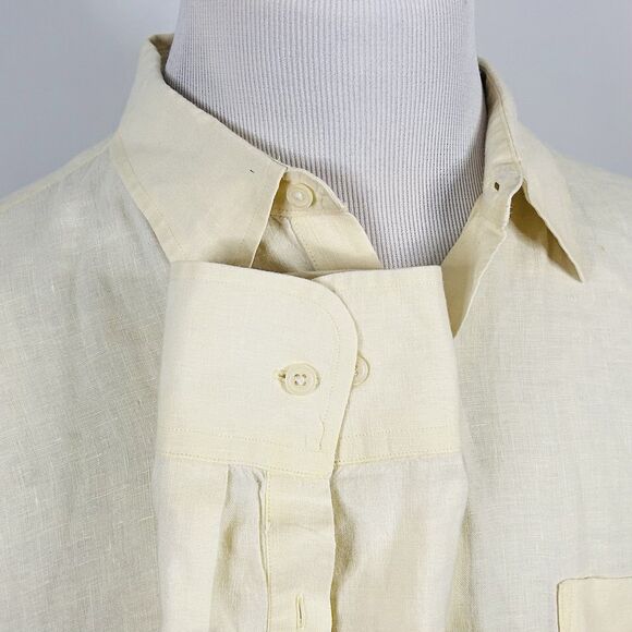 J Crew Large Tailored Fit 100% Irish Linen Shirt Yellow Casual Button Front - Picture 4 of 5